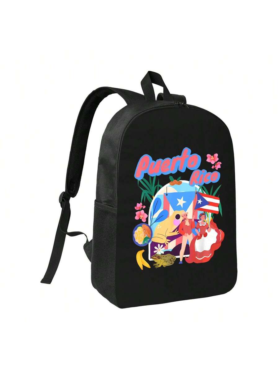 Canvas Backpack Casual - Puerto Rico Print Casual Backpack For