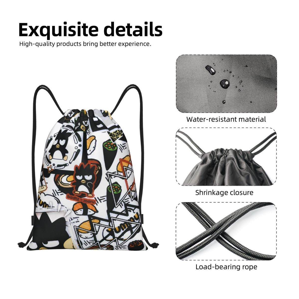Cute Cartoon Penguin Bad Badtz - đánh giá và giá Drawstring Gym Bag