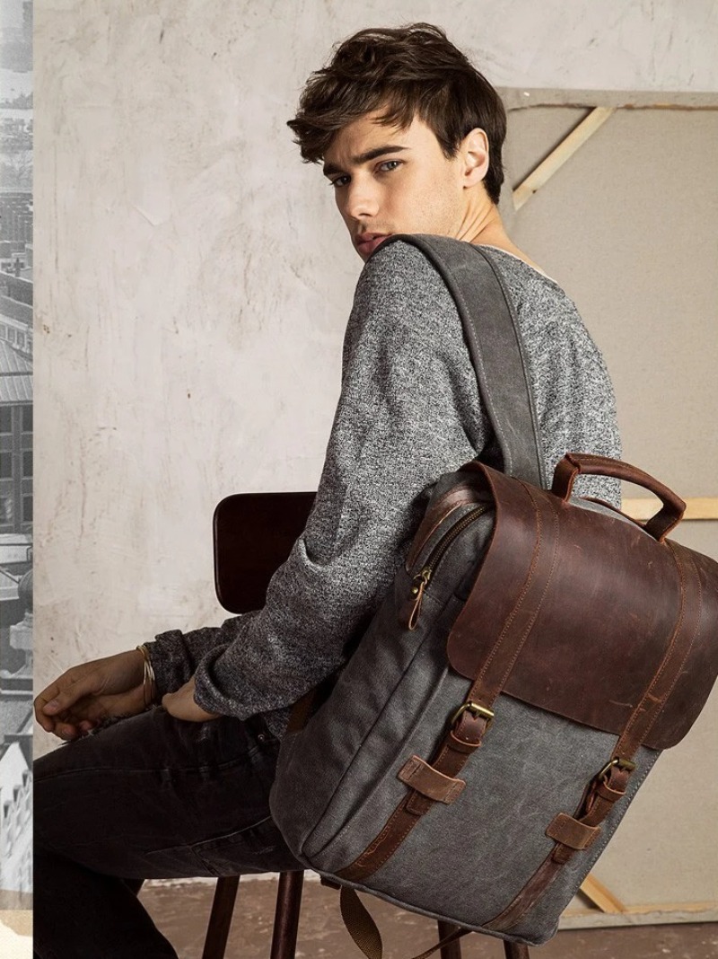 Military Canvas Leather Backpa - đánh giá và giá Rucksack Military Style