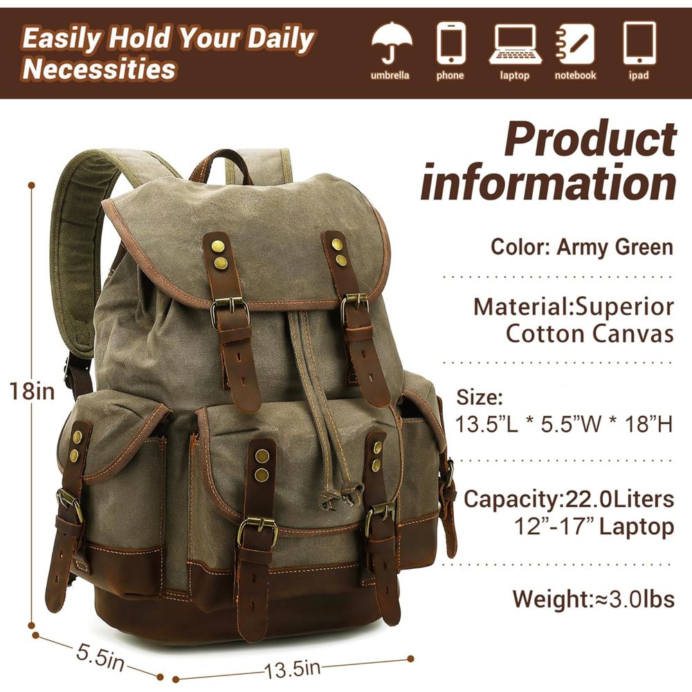 Vintage Canvas Leather Backpac - đánh giá và giá Leather Backpack Vintage