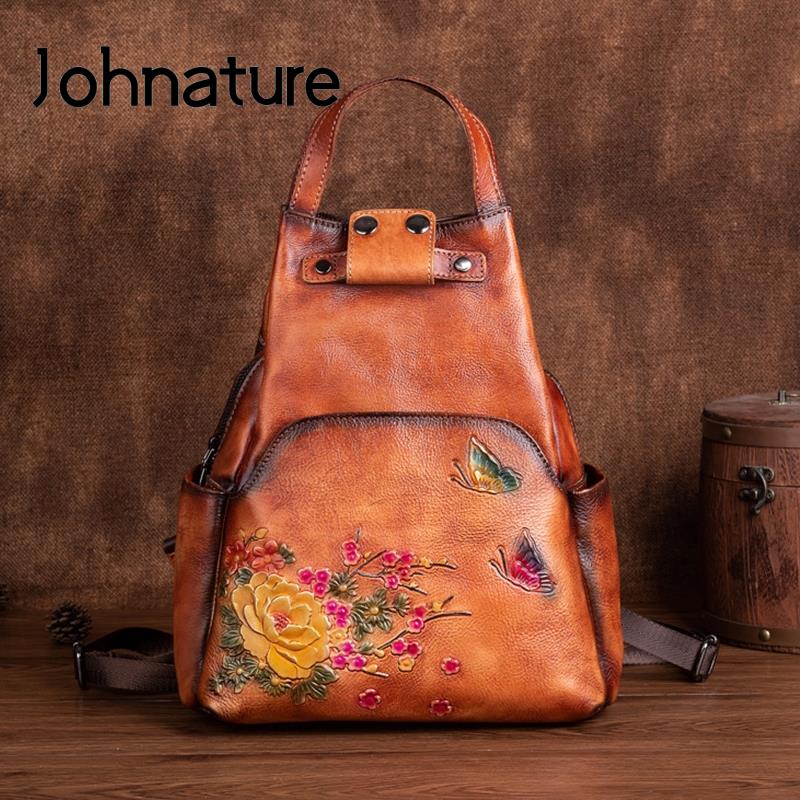 Johnature Genuine Leather Embo - đánh giá và giá Leather Backpack Vintage
