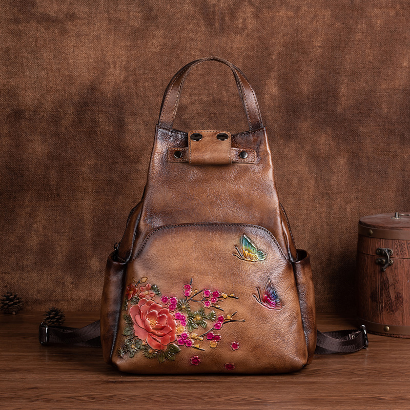 Johnature Genuine Leather Embo - đánh giá và giá Leather Backpack Vintage