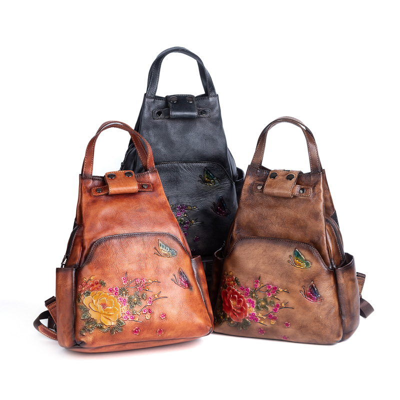 Johnature Genuine Leather Embo - đánh giá và giá Leather Backpack Vintage